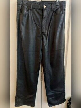 Lucky Brand  Black Faux Leather Straight Pants Sz M